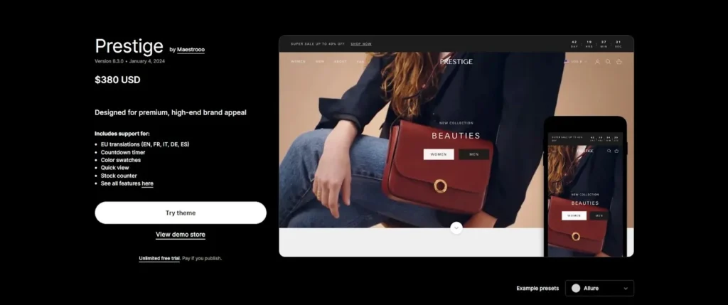 Shopify Prestige Theme